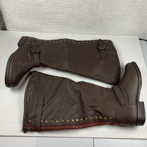 Journee Brown Knee High Riding Boots Womens Size 9 Studded Leather Zipper‎ 7948